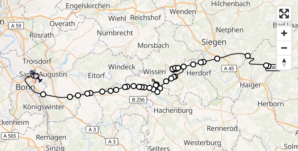 Flugroute Polizeihubschrauber Eschenburg - Sankt Augustin, 26 August 2026, 08:32