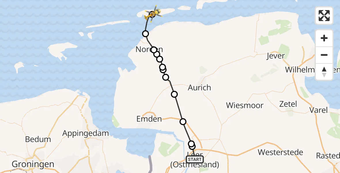 Flugroute Ambulanzhubschrauber Leer (Ostfriesland) - Norderney Flughafen, 26 August 2026, 08:33