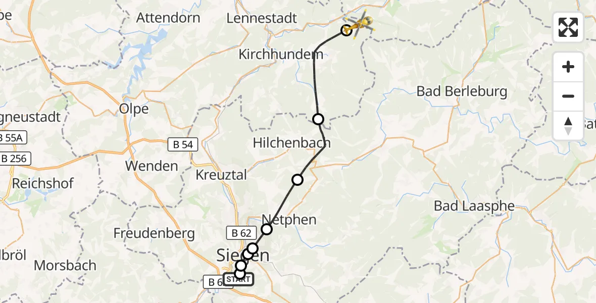 Flugroute Rettungshubschrauber Evangelisches Jung-Stilling Hospital - Lennestadt, 26 August 2026, 08:34