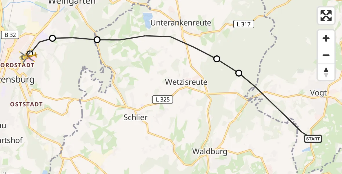 Flugroute Rettungshubschrauber Vogt - Sankt Elisabeth Hospital, 26 August 2026, 08:36