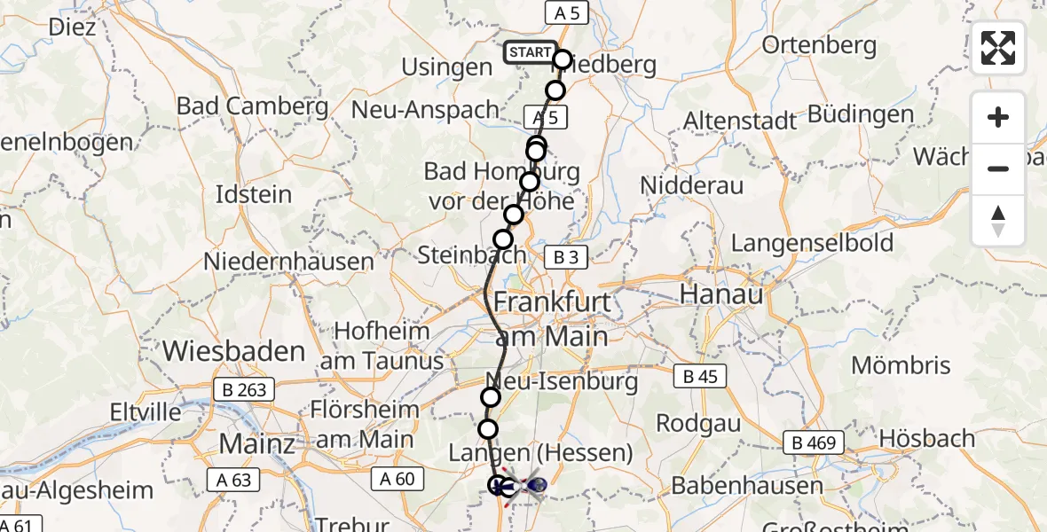 Flugroute Polizeihubschrauber Ober-Mörlen - Flughafen Frankfurt-Egelsbach, 26 August 2026, 08:37