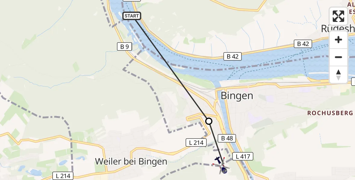 Flugroute Polizeihubschrauber Rüdesheim am Rhein - Münster-Sarmsheim, 26 August 2026, 08:40