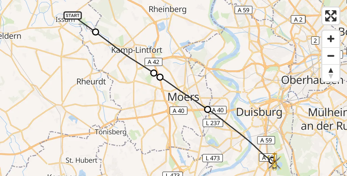 Flugroute Rettungshubschrauber Issum - Duisburg Air Rescue Hubschrauberlandeplatz (Christoph 9), 26 August 2026, 08:42