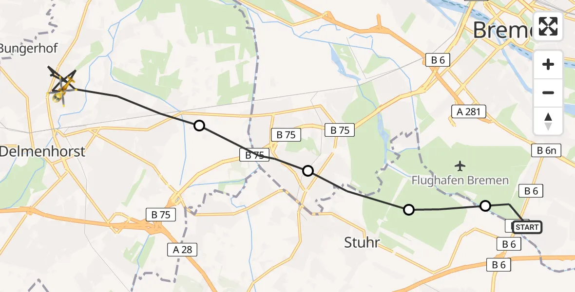 Flugroute Rettungshubschrauber Bremen - Delmenhorst, 26 August 2026, 08:42