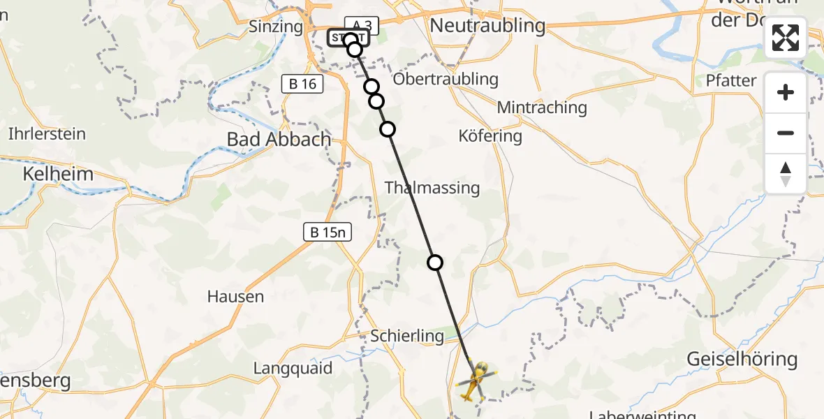 Flugroute Rettungshubschrauber DRF Air Rescue Station Regensburg / Regensburg University Hospital - Schierling, 26 August 2026, 08:43
