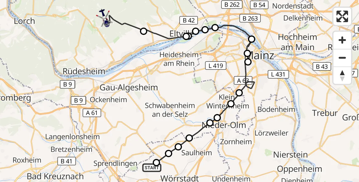 Flugroute Polizeihubschrauber Wallertheim - Oestrich-Winkel, 26 August 2026, 08:52