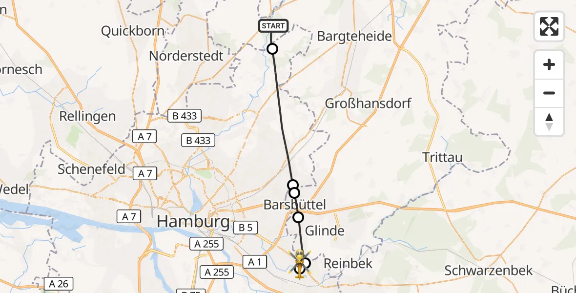 Flugroute Ambulanzhubschrauber Tangstedt - Christoph Hansa ADAC Hubschrauberlandeplatz, 26 August 2026, 08:58