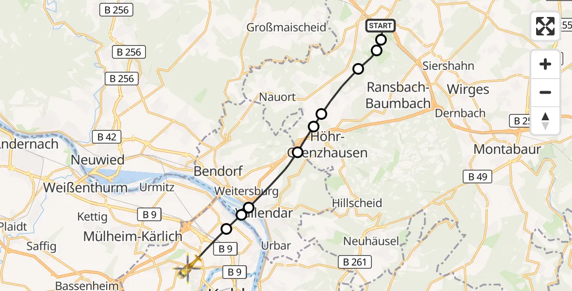 Flugroute Rettungshubschrauber Oberhaid - Koblenz, 26 August 2026, 08:58