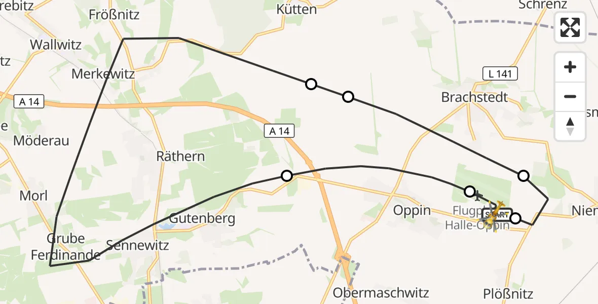 Flugroute Rettungshubschrauber Halle-Oppin Flugplatz - Halle-Oppin Flugplatz, 26 August 2026, 09:00