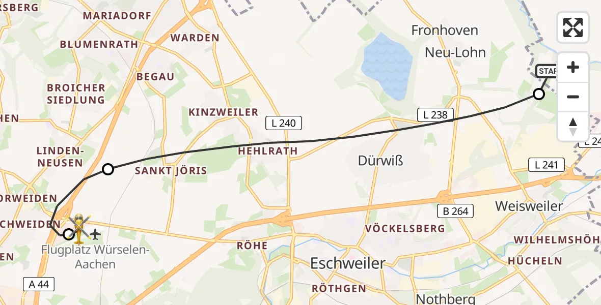 Flugroute Rettungshubschrauber Inden - Aachen-Merzbrück Flughafen, 26 August 2026, 09:03