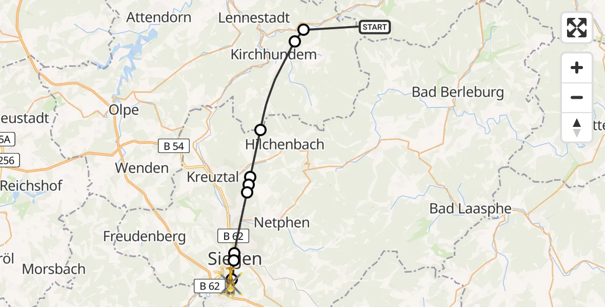 Flugroute Rettungshubschrauber Schmallenberg - Evangelisches Jung-Stilling Hospital, 26 August 2026, 09:09
