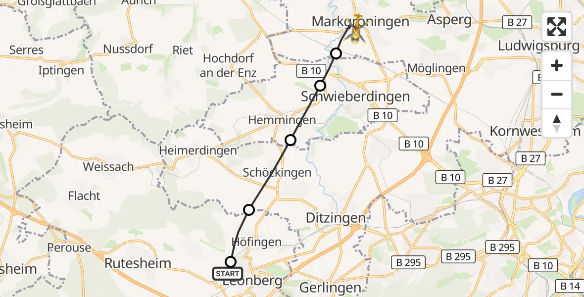 Flugroute Rettungshubschrauber Leonberg Hospital - Markgröningen, 26 August 2026, 09:14