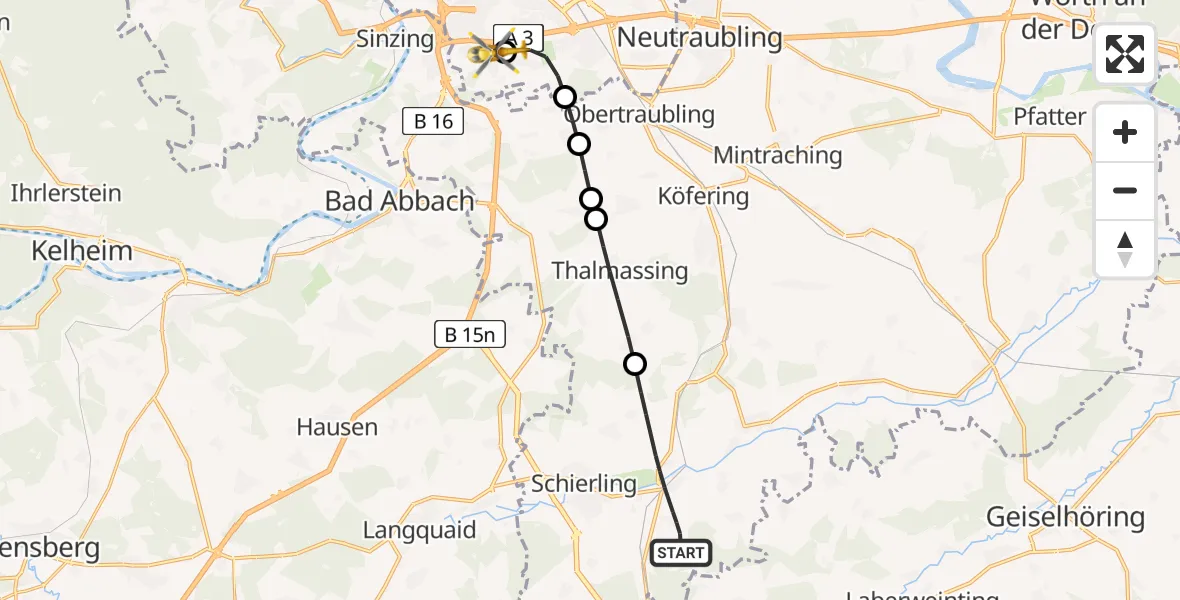 Flugroute Rettungshubschrauber Schierling - DRF Air Rescue Station Regensburg / Regensburg University Hospital, 26 August 2026, 09:15