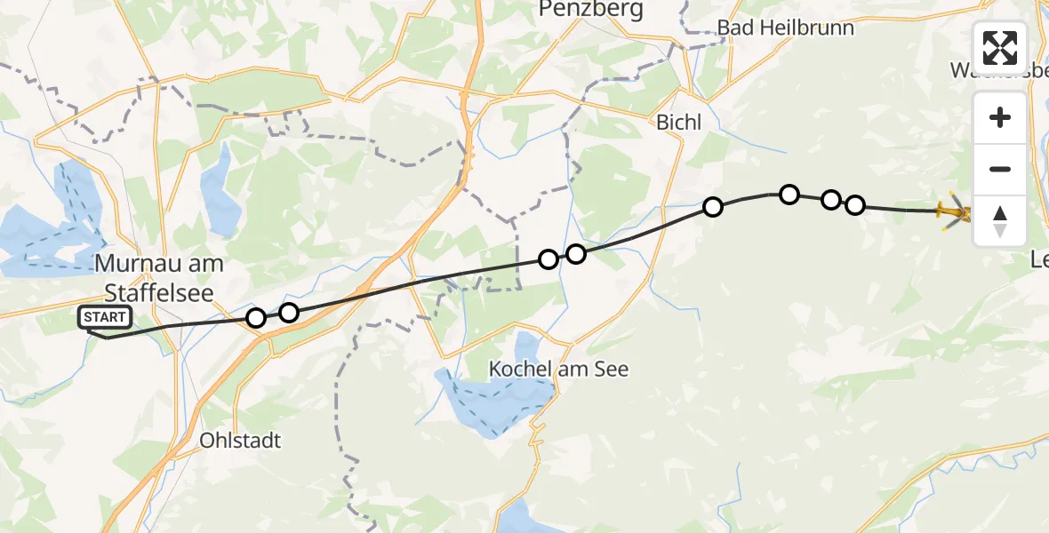 Flugroute Rettungshubschrauber Murnau a.Staffelsee - Lenggries, 26 August 2026, 09:16