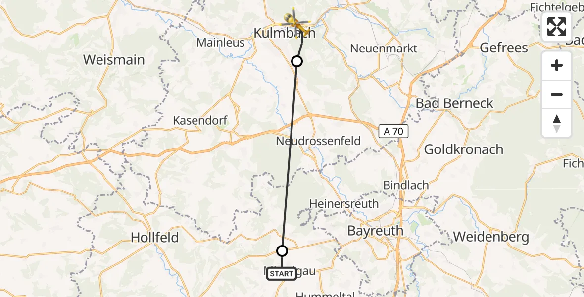 Flugroute Rettungshubschrauber Mistelgau - Kulmbach, 26 August 2026, 09:16