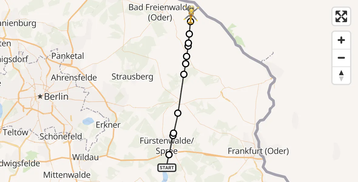 Flugroute Rettungshubschrauber Bad Saarow - Oderaue, 26 August 2026, 09:20
