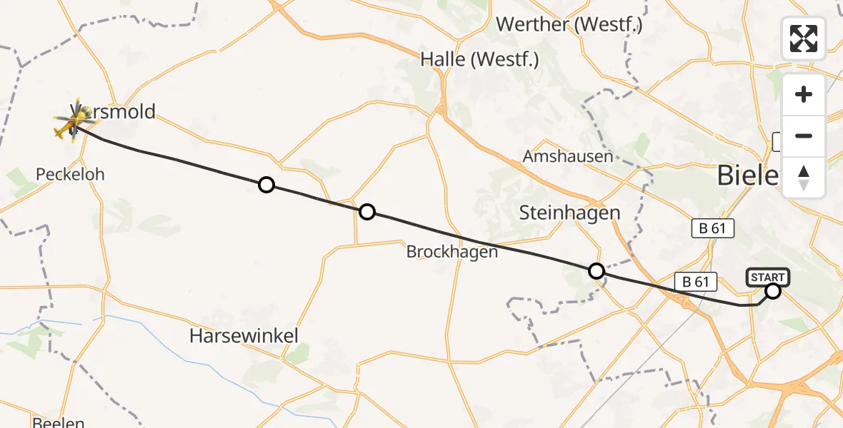 Flugroute Rettungshubschrauber Luftrettungszentrum Bielefeld - Versmold, 26 August 2026, 09:21