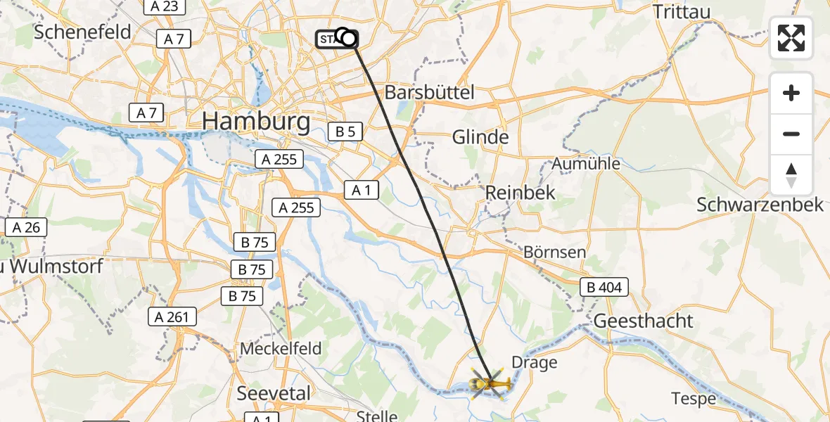Flugroute Rettungshubschrauber Hamburg Military Hospital - Hamburg, 26 August 2026, 09:21