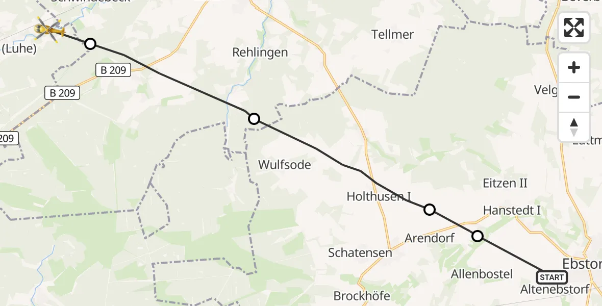 Flugroute Rettungshubschrauber Ebstorf - Bispingen, 26 August 2026, 09:28