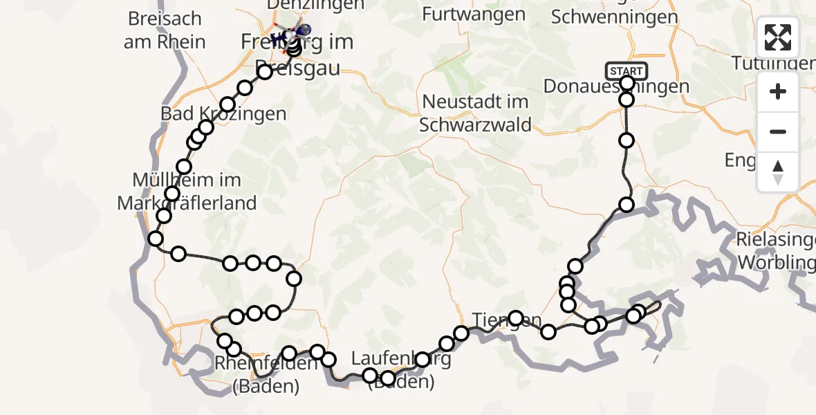 Flugroute Polizeihubschrauber Donaueschingen-Villingen Flugplatz - Freiburg im Breisgau Flugplatz, 26 August 2026, 09:41