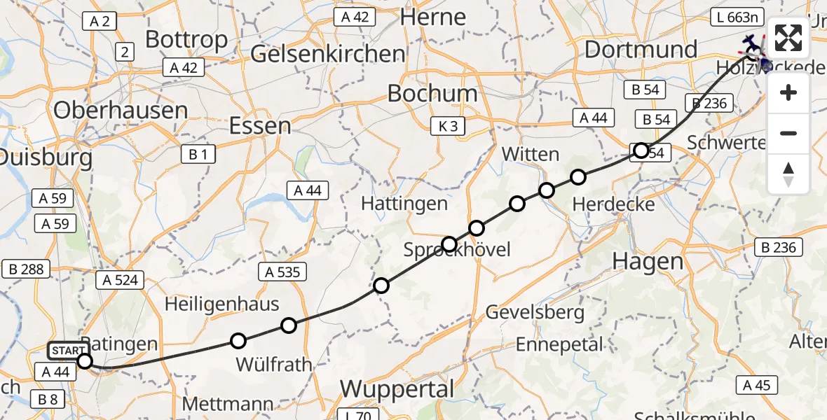 Flugroute Polizeihubschrauber Düsseldorf Flughafen - Dortmund Flughafen, 26 August 2026, 09:47