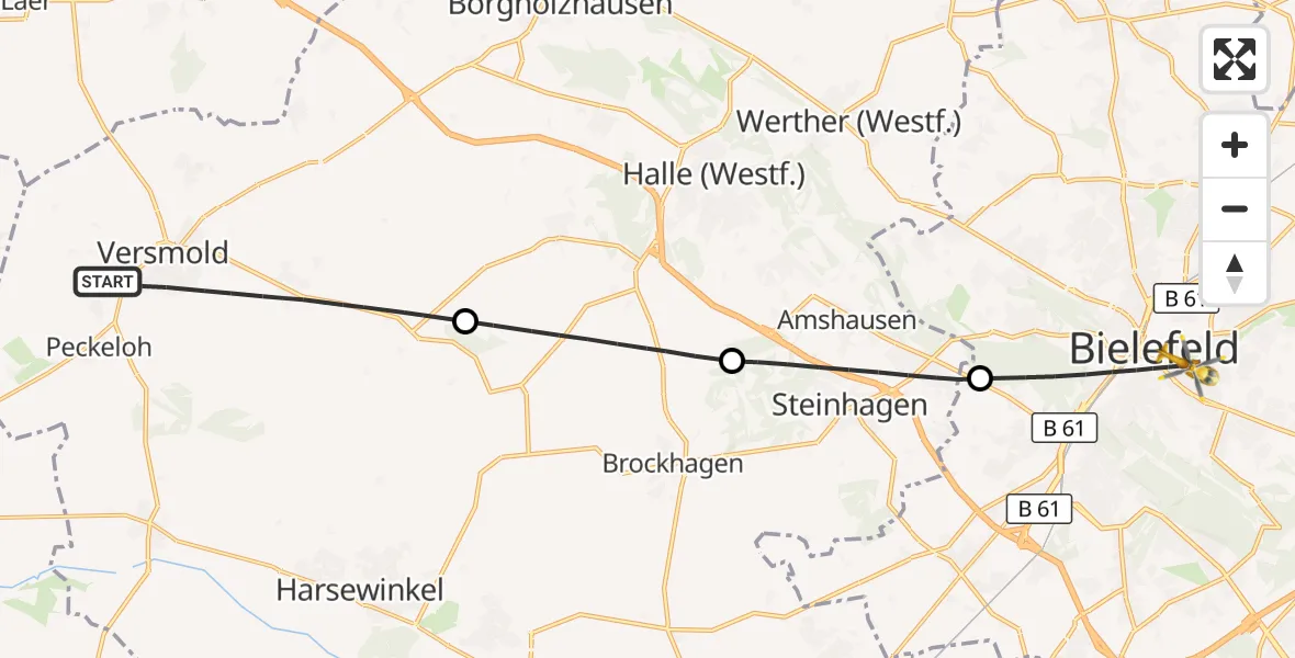 Flugroute Rettungshubschrauber Versmold - Bielefeld, 26 August 2026, 09:54