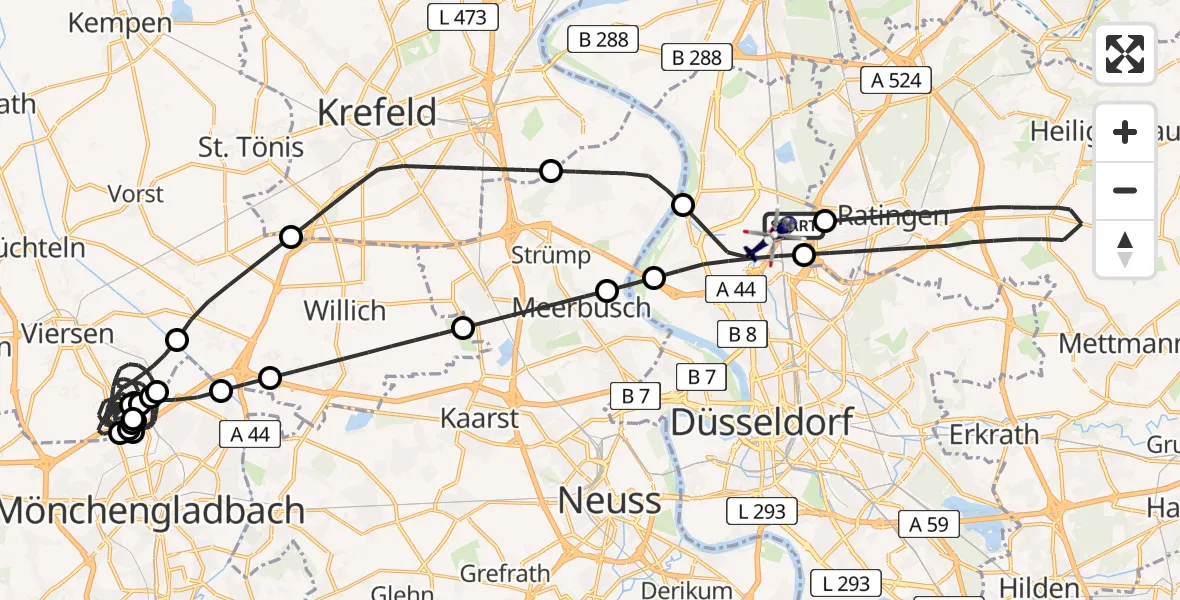 Flugroute Polizeihubschrauber Düsseldorf Flughafen - Düsseldorf Flughafen, 26 August 2026, 09:58