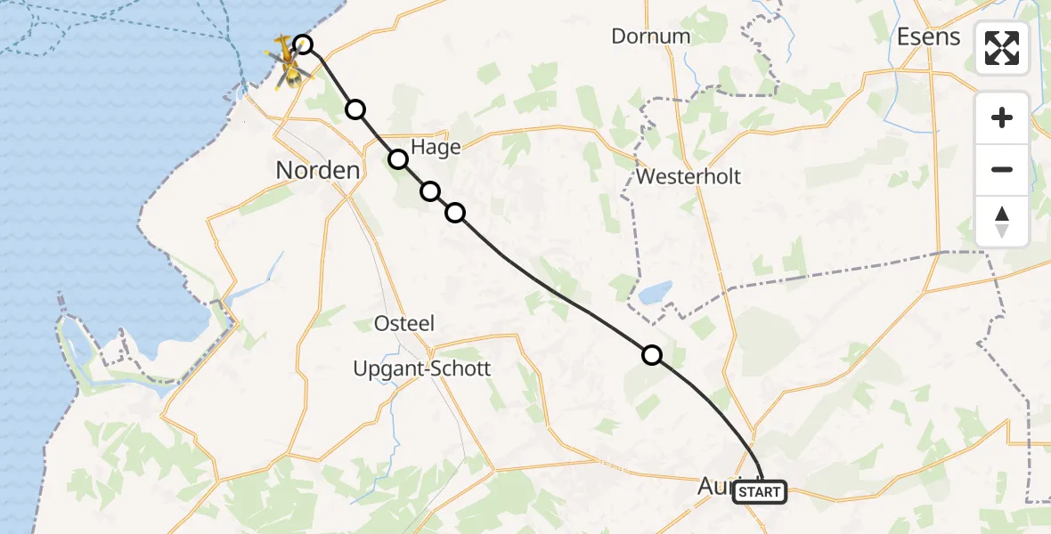 Flugroute Ambulanzhubschrauber Aurich - Norden-Norddeich Flughafen, 26 August 2026, 09:59