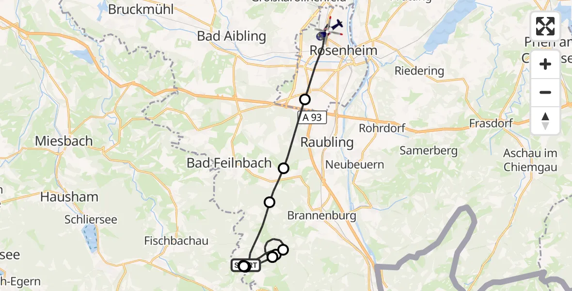Flugroute Polizeihubschrauber Brannenburg - Rosenheim, 26 August 2026, 10:00