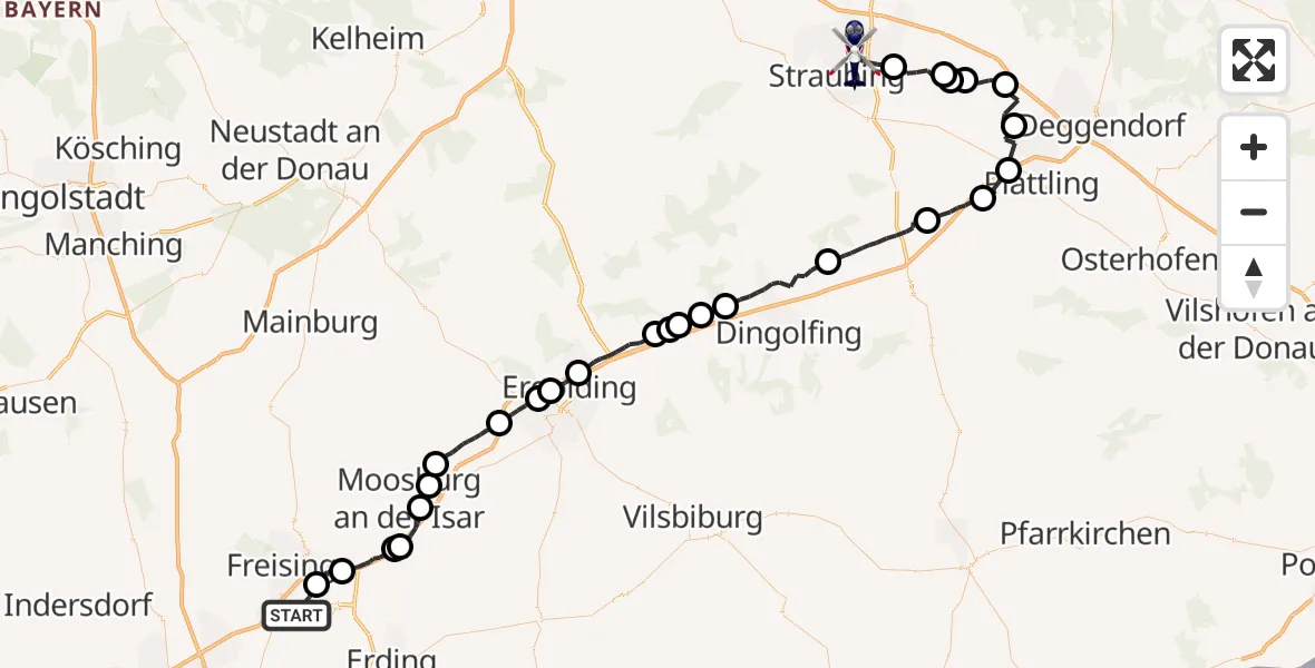 Flugroute Polizeihubschrauber München Flughafen - Straubing, 26 August 2026, 10:02
