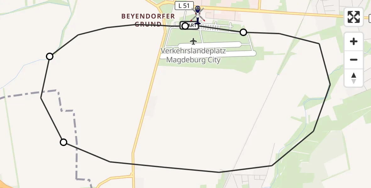 Flugroute Polizeihubschrauber Magdeburg City Flugplatz - Magdeburg City Flugplatz, 26 August 2026, 10:03