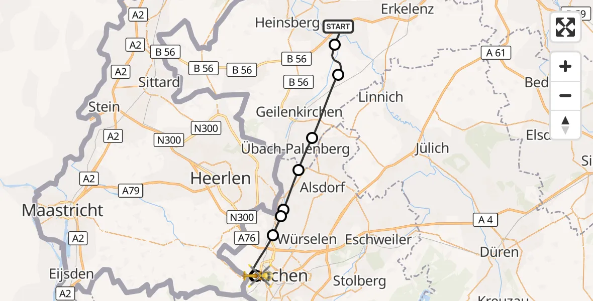 Flugroute Rettungshubschrauber Hückelhoven - Aachen Hospital, 26 August 2026, 10:05