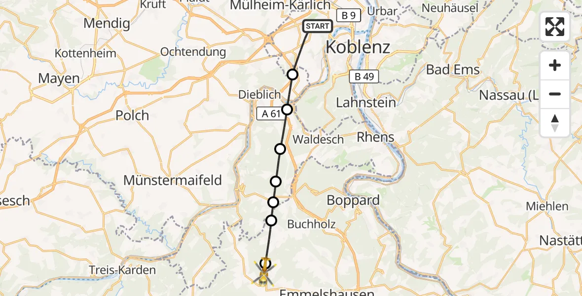 Flugroute Rettungshubschrauber Koblenz - Mermuth, 26 August 2026, 10:14