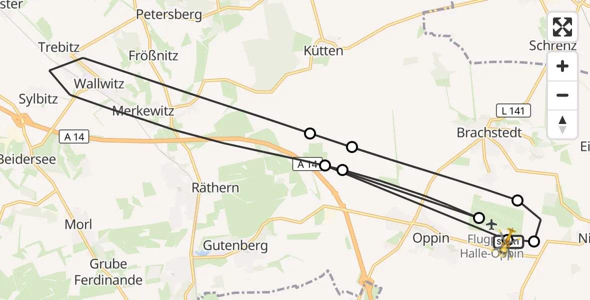 Flugroute Rettungshubschrauber Halle-Oppin Flugplatz - Halle-Oppin Flugplatz, 26 August 2026, 10:16