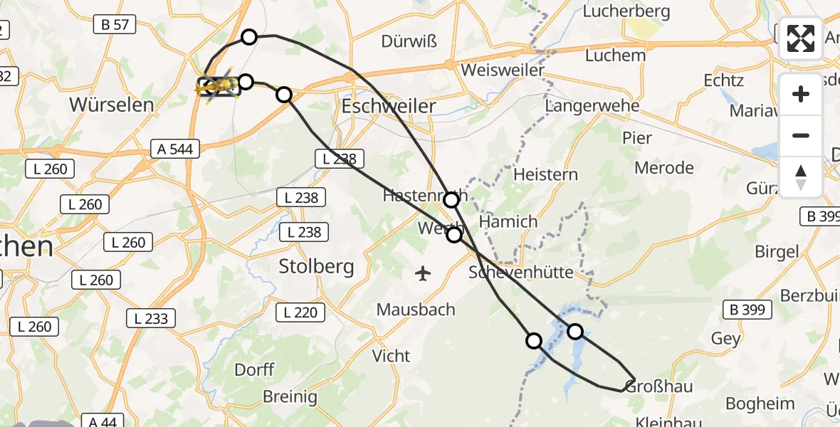 Flugroute Rettungshubschrauber Aachen-Merzbrück Flughafen - Aachen-Merzbrück Flughafen, 26 August 2026, 10:17