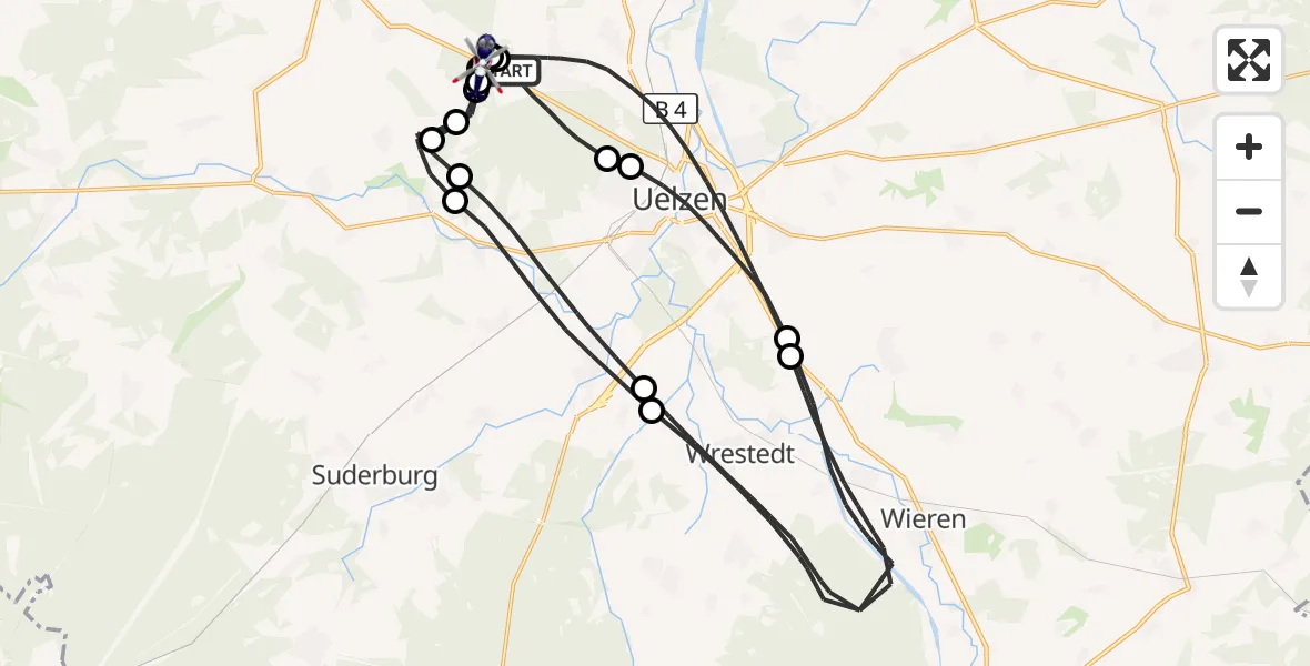 Flugroute Polizeihubschrauber Uelzen - Schwienau, 26 August 2026, 10:25