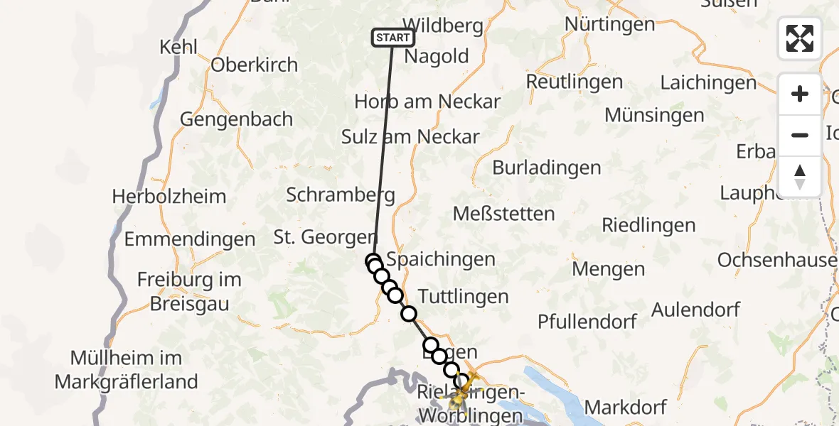 Flugroute Ambulanzhubschrauber Altensteig - Singen (Hohentwiel), 26 August 2026, 10:29