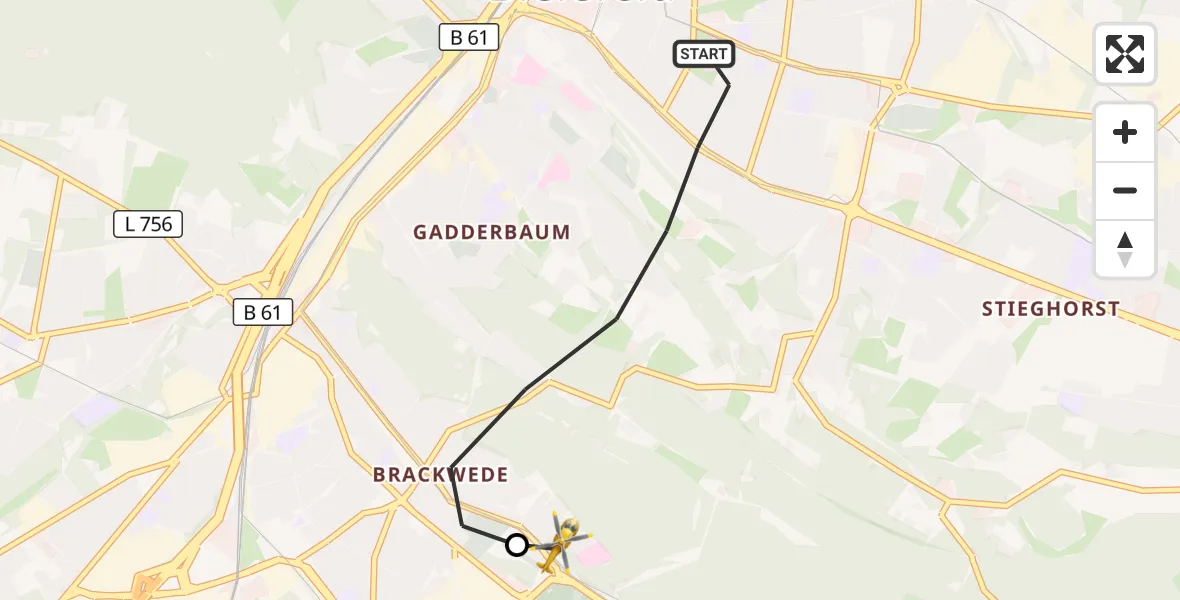 Flugroute Rettungshubschrauber Bielefeld - Luftrettungszentrum Bielefeld, 26 August 2026, 10:31