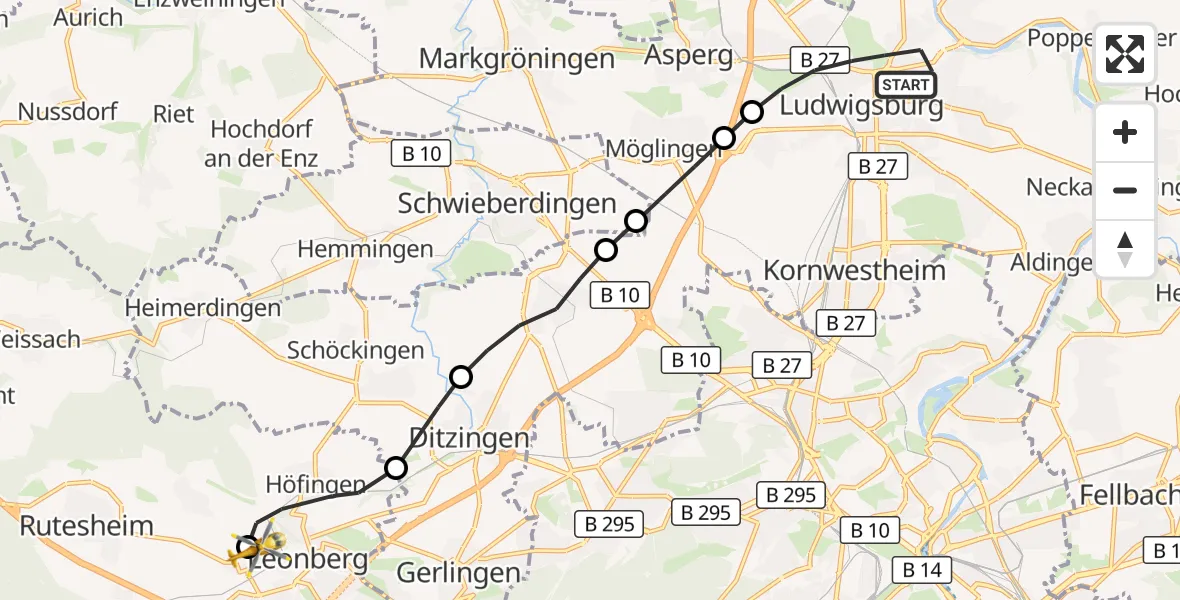 Flugroute Rettungshubschrauber Ludwigsburg - Leonberg Hospital, 26 August 2026, 10:37