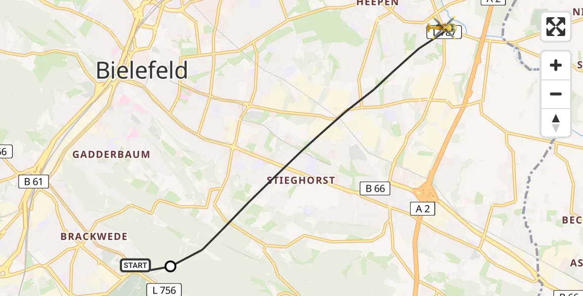 Flugroute Rettungshubschrauber Luftrettungszentrum Bielefeld - Bielefeld, 26 August 2026, 10:39