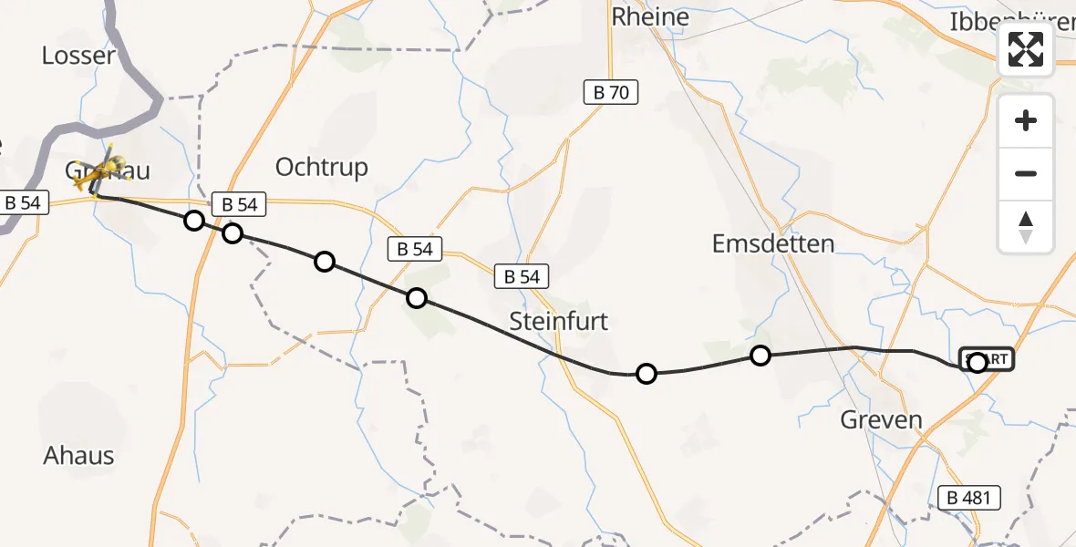 Flugroute Ambulanzhubschrauber Christoph  Westfalen-ADAC - Gronau (Westf.), 26 August 2026, 10:41