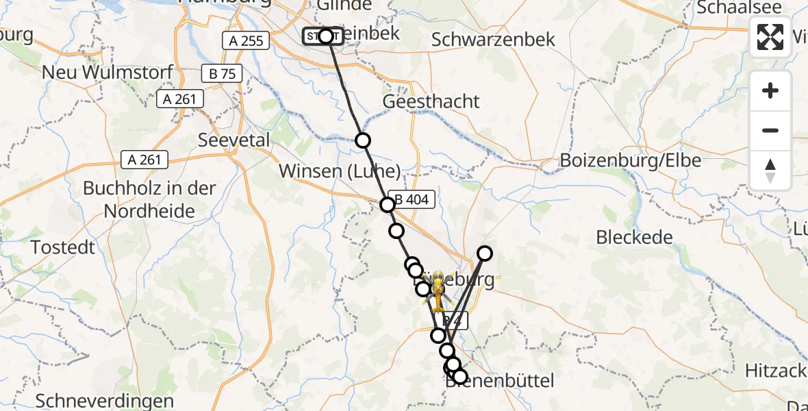 Flugroute Rettungshubschrauber Christoph Hansa ADAC Hubschrauberlandeplatz - Lüneburg, 26 August 2026, 10:48