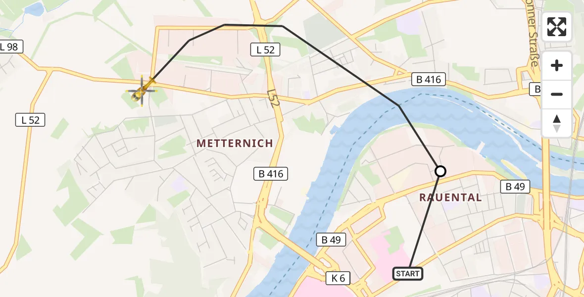 Flugroute Rettungshubschrauber Katholisches Klinikum Marienhof Koblenz Hubschrauberlandeplatz - Koblenz, 26 August 2026, 11:05