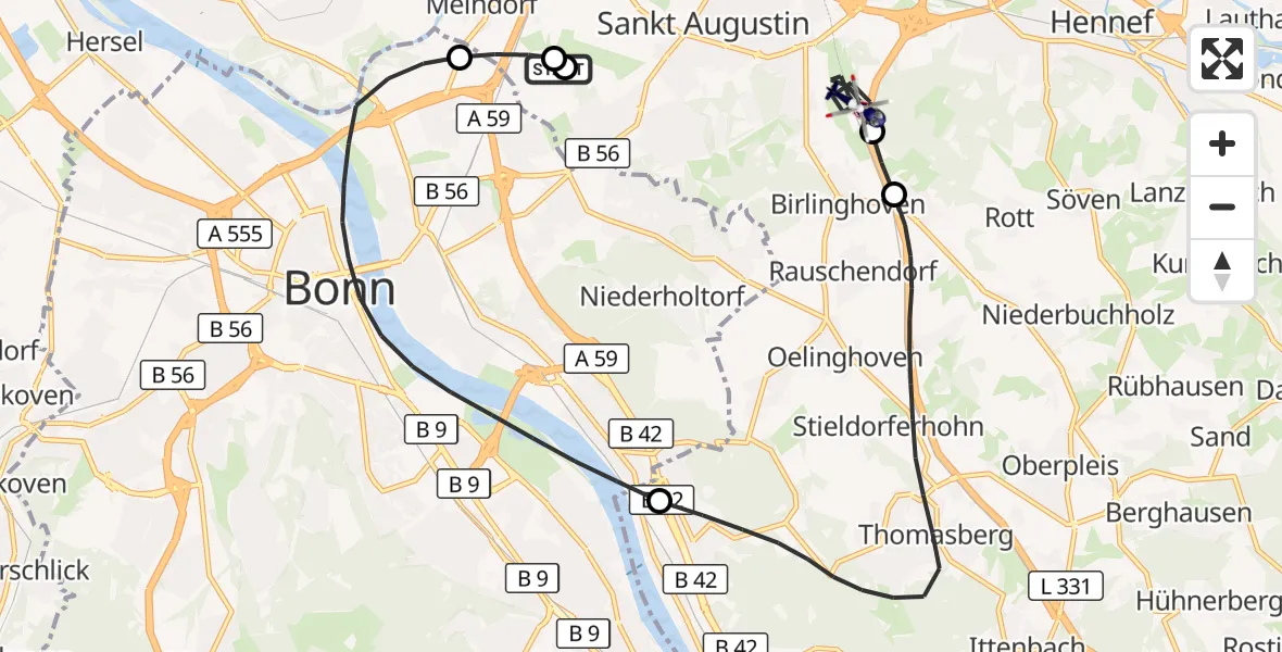 Flugroute Polizeihubschrauber Sankt Augustin - Sankt Augustin, 26 August 2026, 11:09