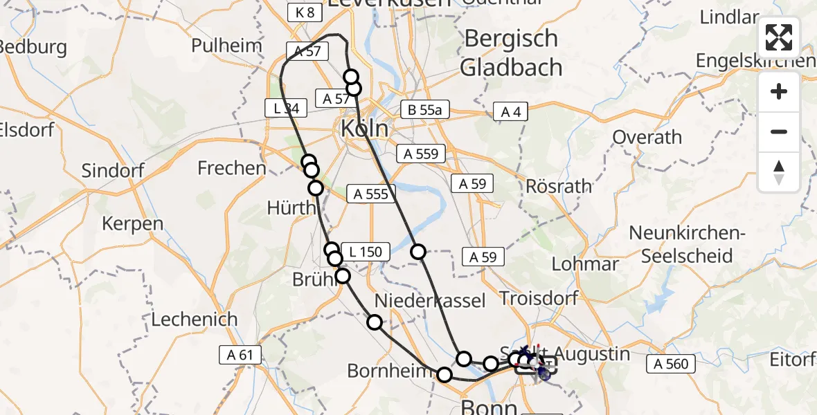 Flugroute Polizeihubschrauber Bonn-Hangelar Flugplatz - Sankt Augustin, 26 August 2026, 11:09