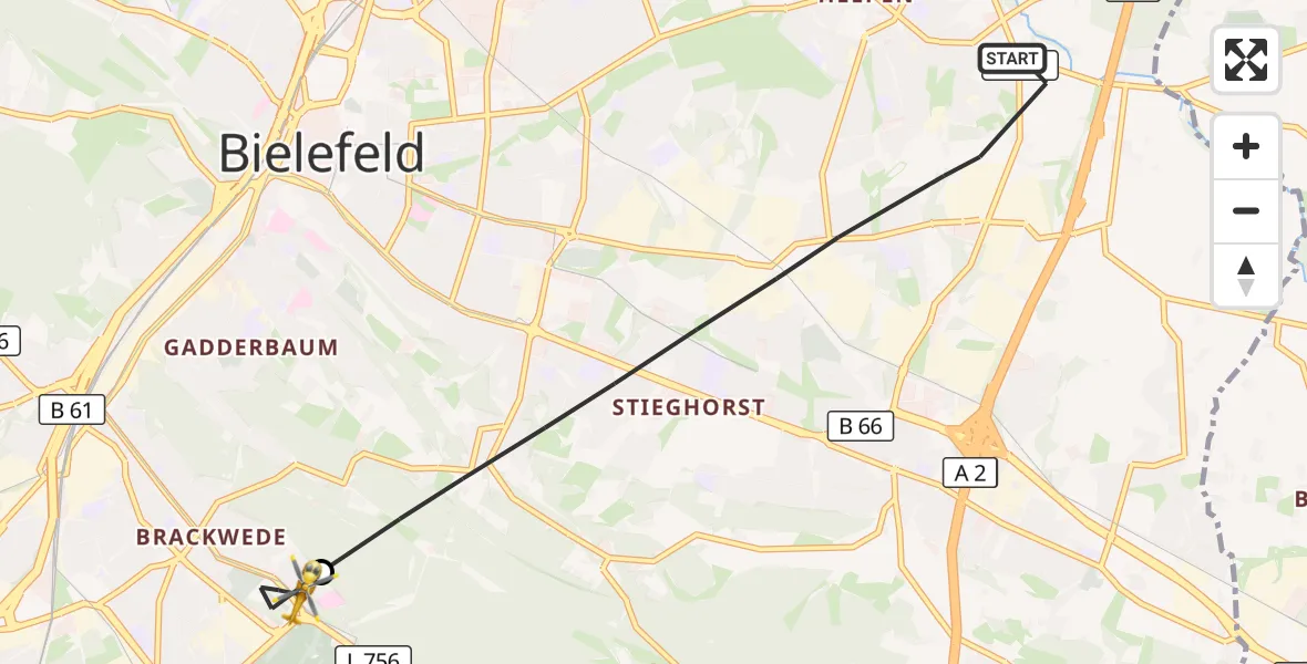 Flugroute Rettungshubschrauber Bielefeld - Luftrettungszentrum Bielefeld, 26 August 2026, 11:10