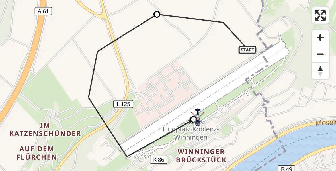 Flugroute Polizeihubschrauber Koblenz-Winningen Flugplatz - Koblenz-Winningen Flugplatz, 26 August 2026, 11:13