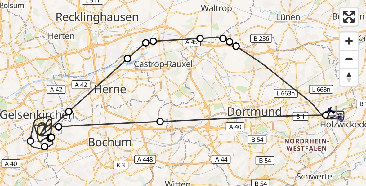 Flugroute Polizeihubschrauber Dortmund Flughafen - Dortmund Flughafen, 26 August 2026, 11:19