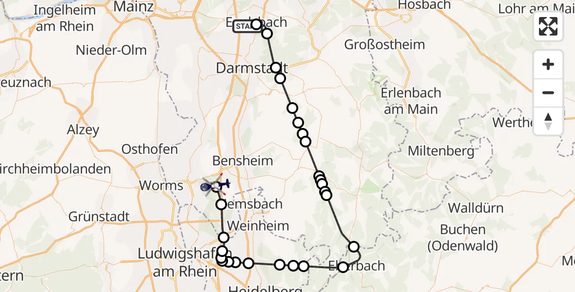 Flugroute Polizeihubschrauber Flughafen Frankfurt-Egelsbach - Lorsch, 26 August 2026, 11:23