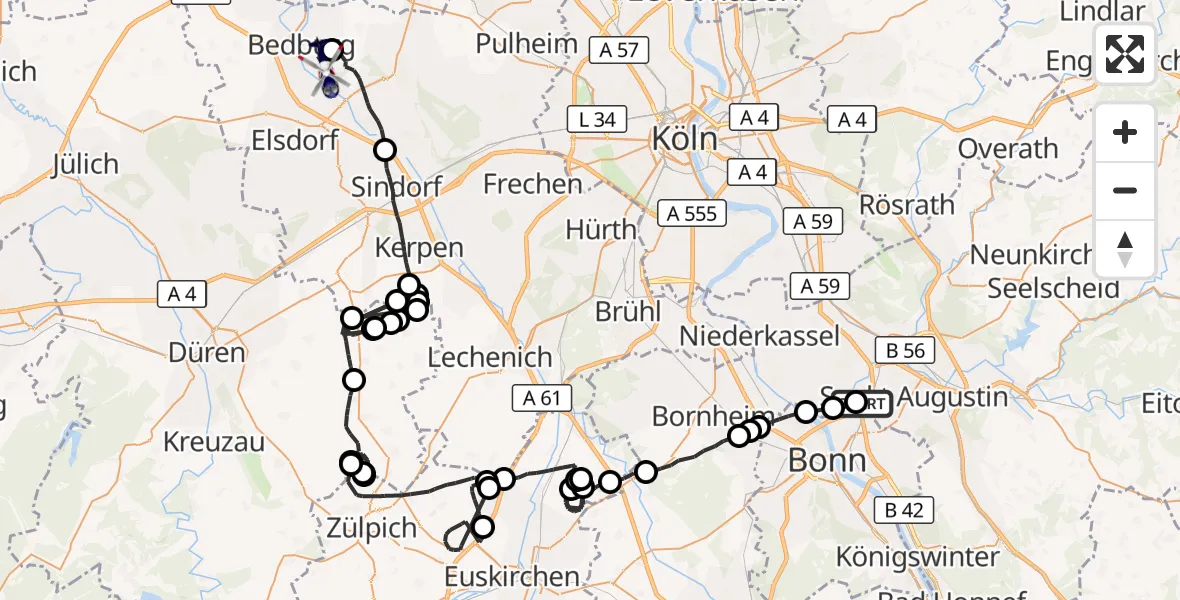 Flugroute Polizeihubschrauber Sankt Augustin - Bergheim, 26 August 2026, 11:26